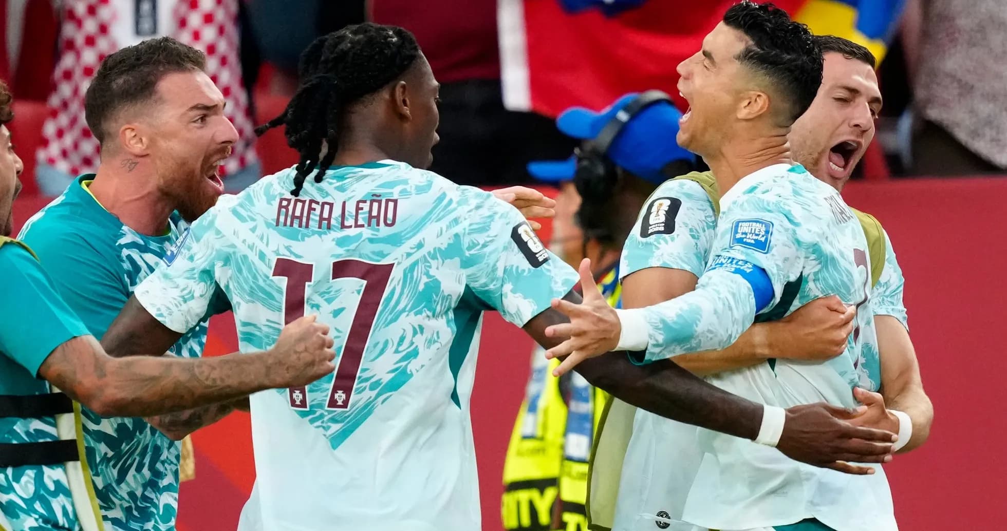 Portugal players celebrating goal during match