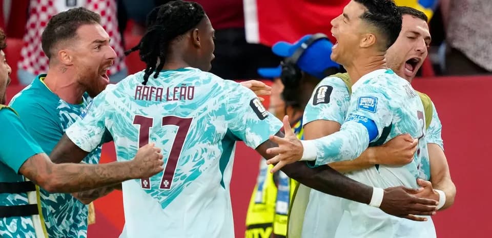 Portugal players celebrating goal during match