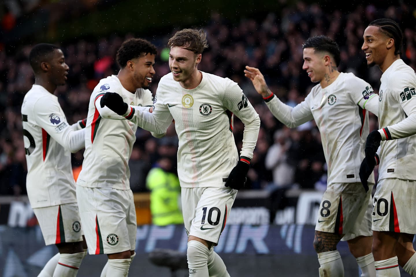 Cole Palmer celebrates a goal against Wolves.