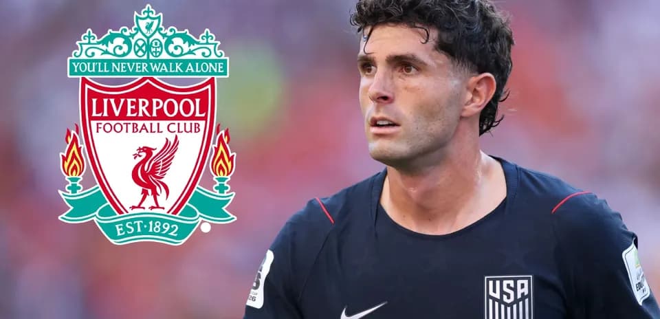 Player in USA jersey with Liverpool logo background