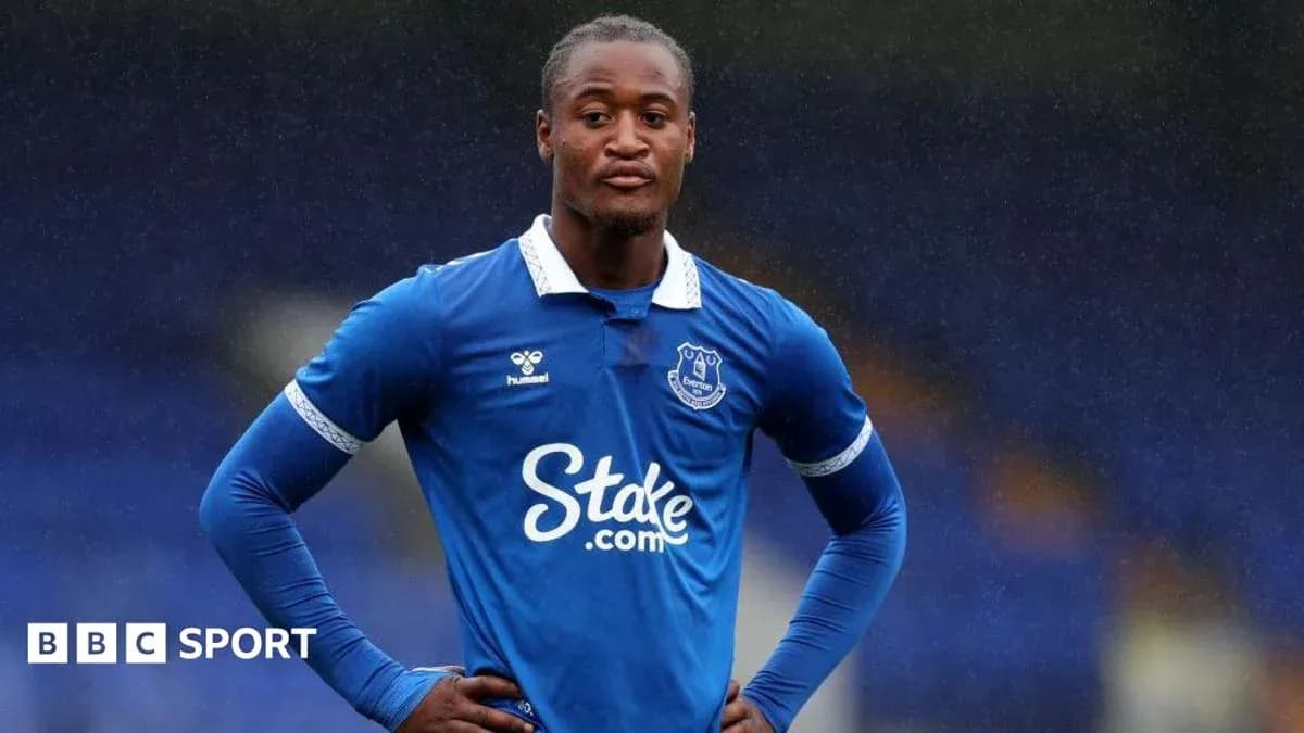 Player in Everton jersey posing on the pitch