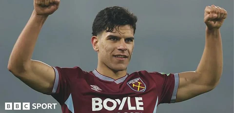 Player celebrating victory in West Ham kit