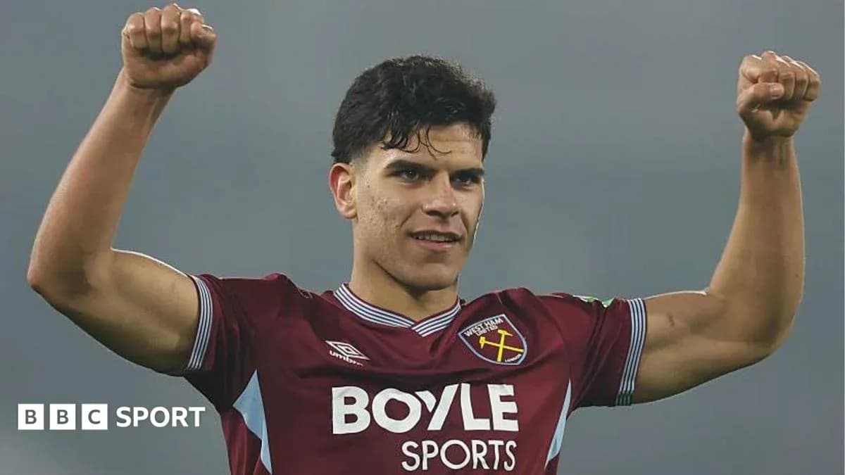 Player celebrating victory in West Ham kit