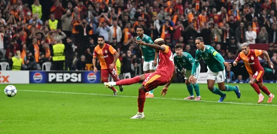 Galatasaray player taking a penalty kick