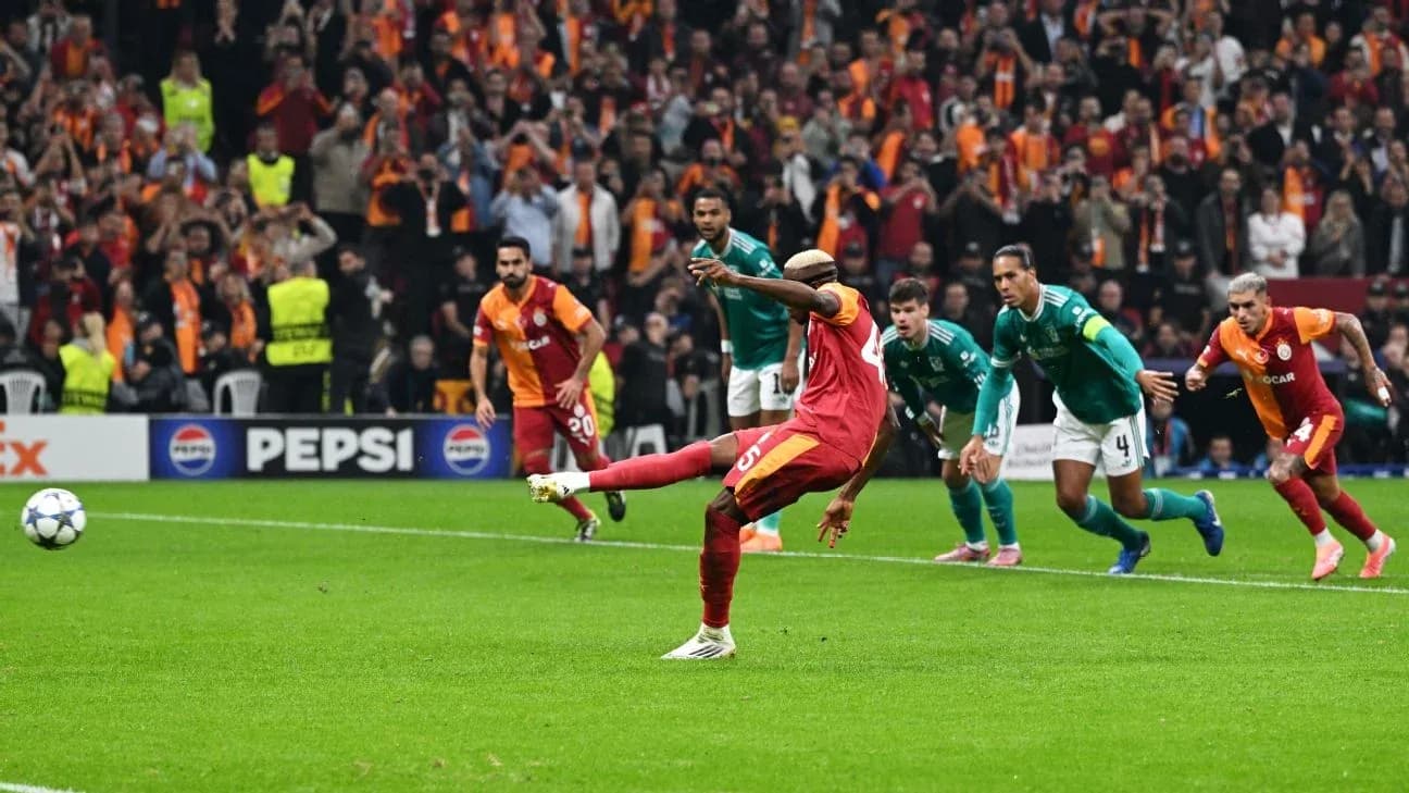 Galatasaray player taking a penalty kick