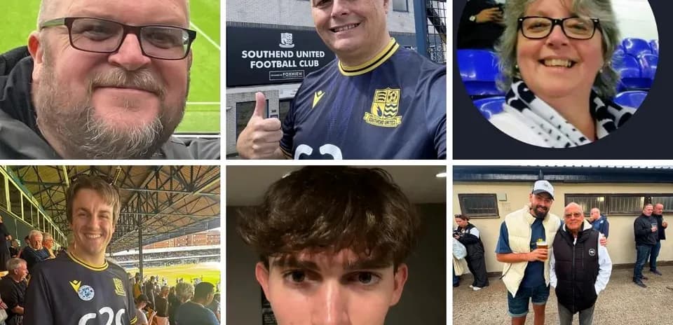 Fans of Southend United posing at the stadium
