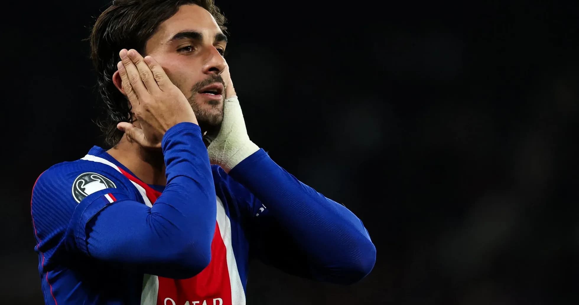 Player reacting during a UEFA match moment