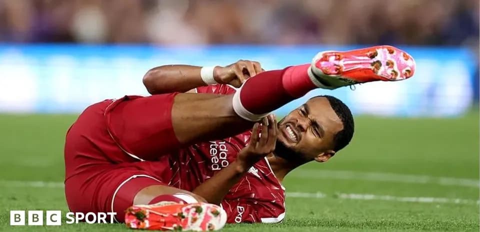 Player in red uniform down on the field injured