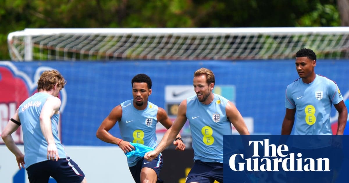 England players training on pitch before match