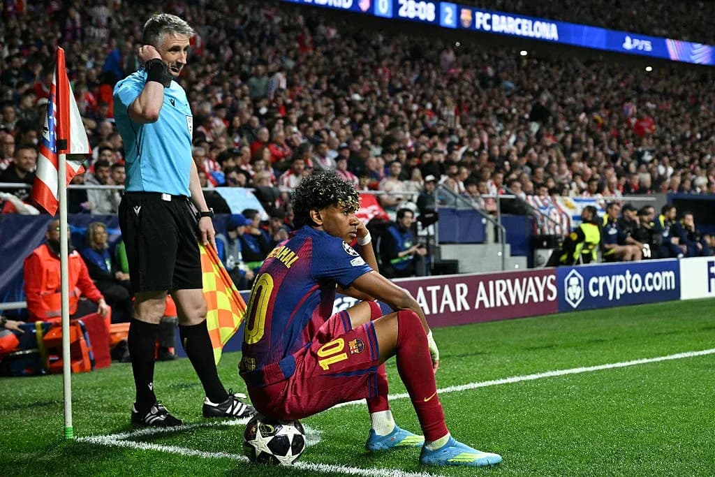 Barcelona player preparing for a corner kick