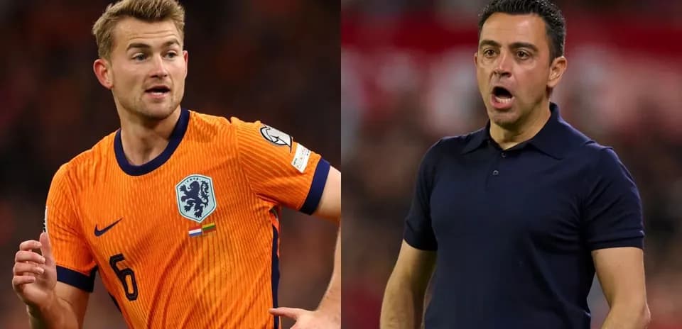 Matthijs de Ligt playing, Xavi coaching during match