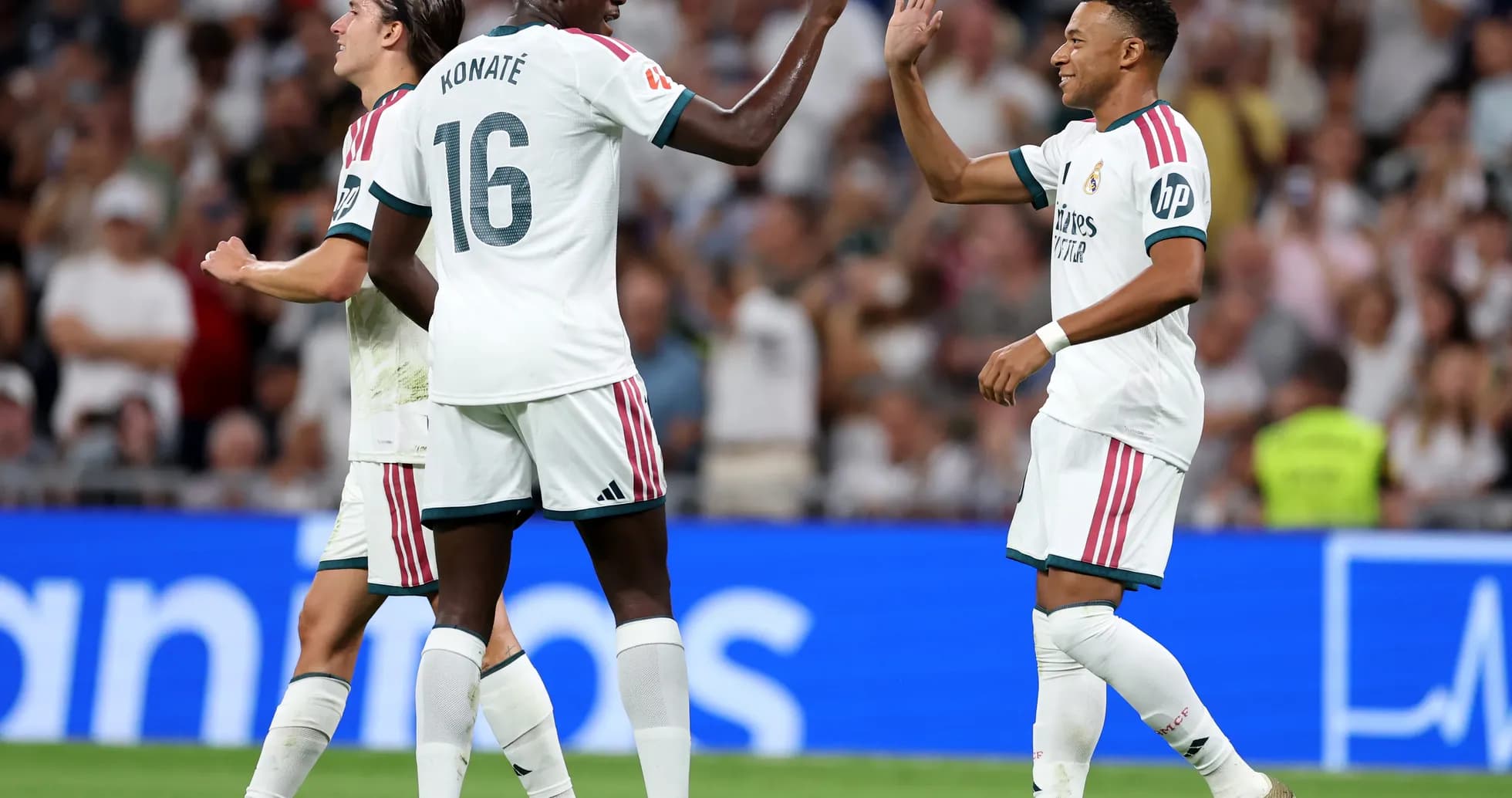 Real Madrid players celebrating during match