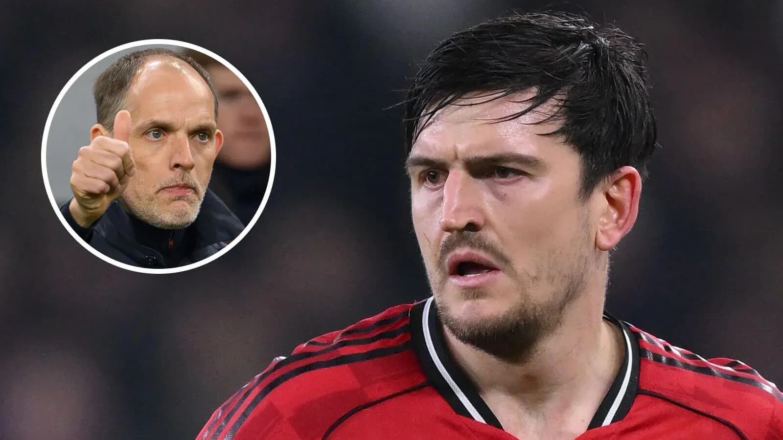Harry Maguire in red jersey during match with coach