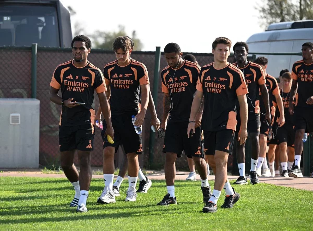 Arsenal players walking during training session