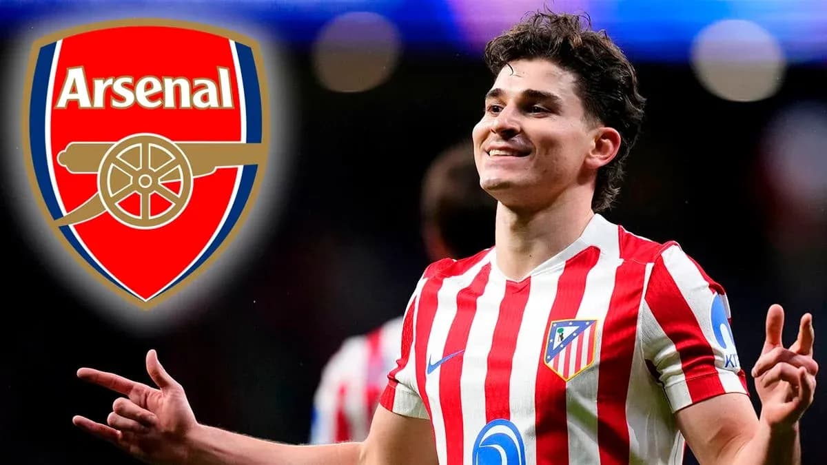 Player celebrating with Atletico Madrid logo and Arsenal logo