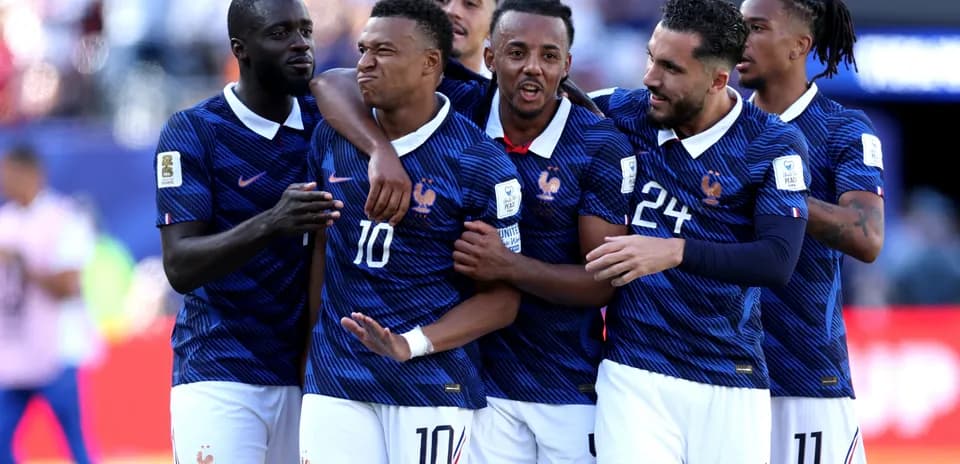 French players celebrating a goal during match