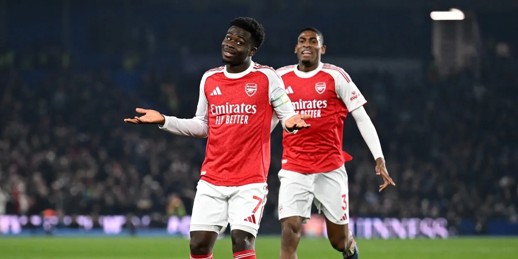 Bukayo Saka celebrating during match against Brighton