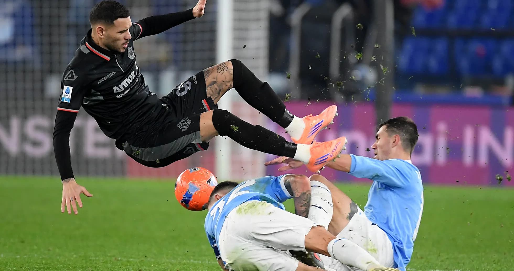 Cremonese player falling during Serie A match
