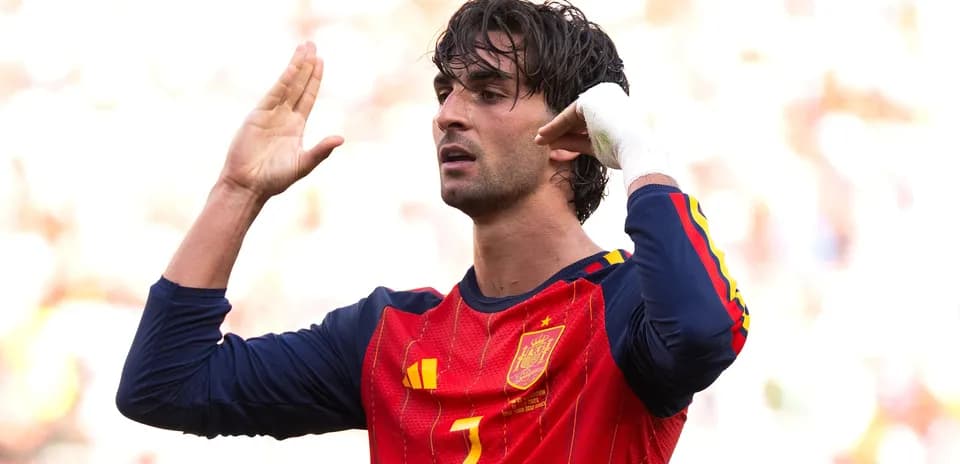 Player gesturing during match in Spain jersey