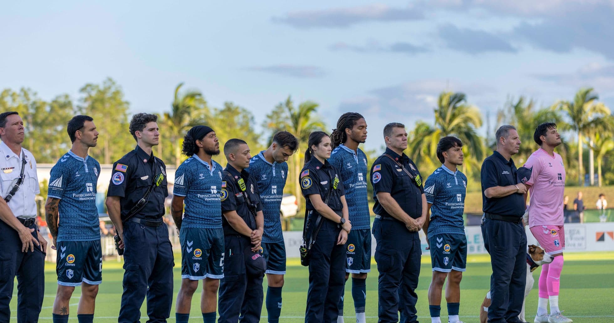 Players and officials during pre-match ceremony
