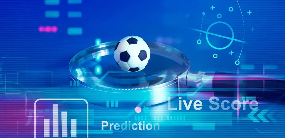Soccer ball under magnifying glass with digital graphics