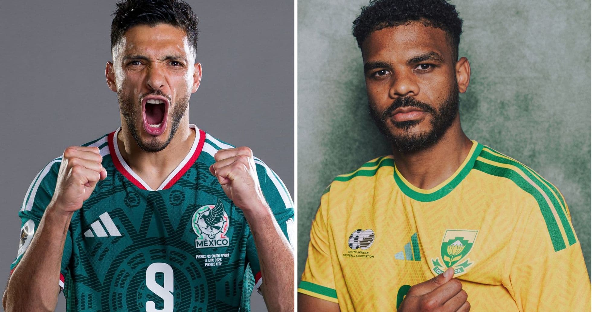 Mexican and South African players posing for match