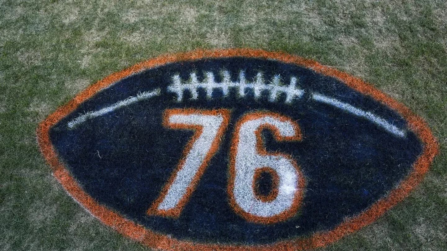 Football field logo with number 76 painted