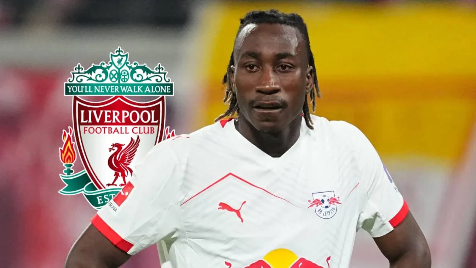 Player in RB Leipzig kit with Liverpool logo