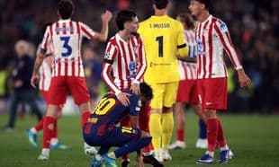 Barcelona player reacting during match against Atletico Madrid