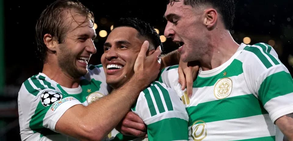 Celtic players celebrating during UEFA match