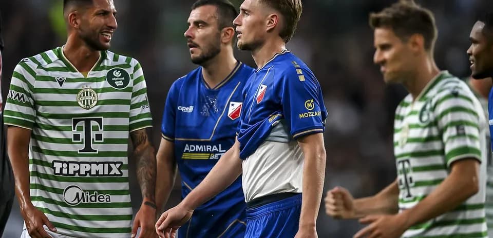 Players interacting during Ferencvarosi TC vs Vojvodina