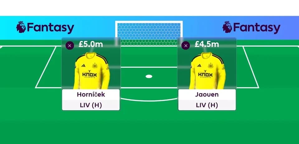 Fantasy football player selection screen with goalkeepers