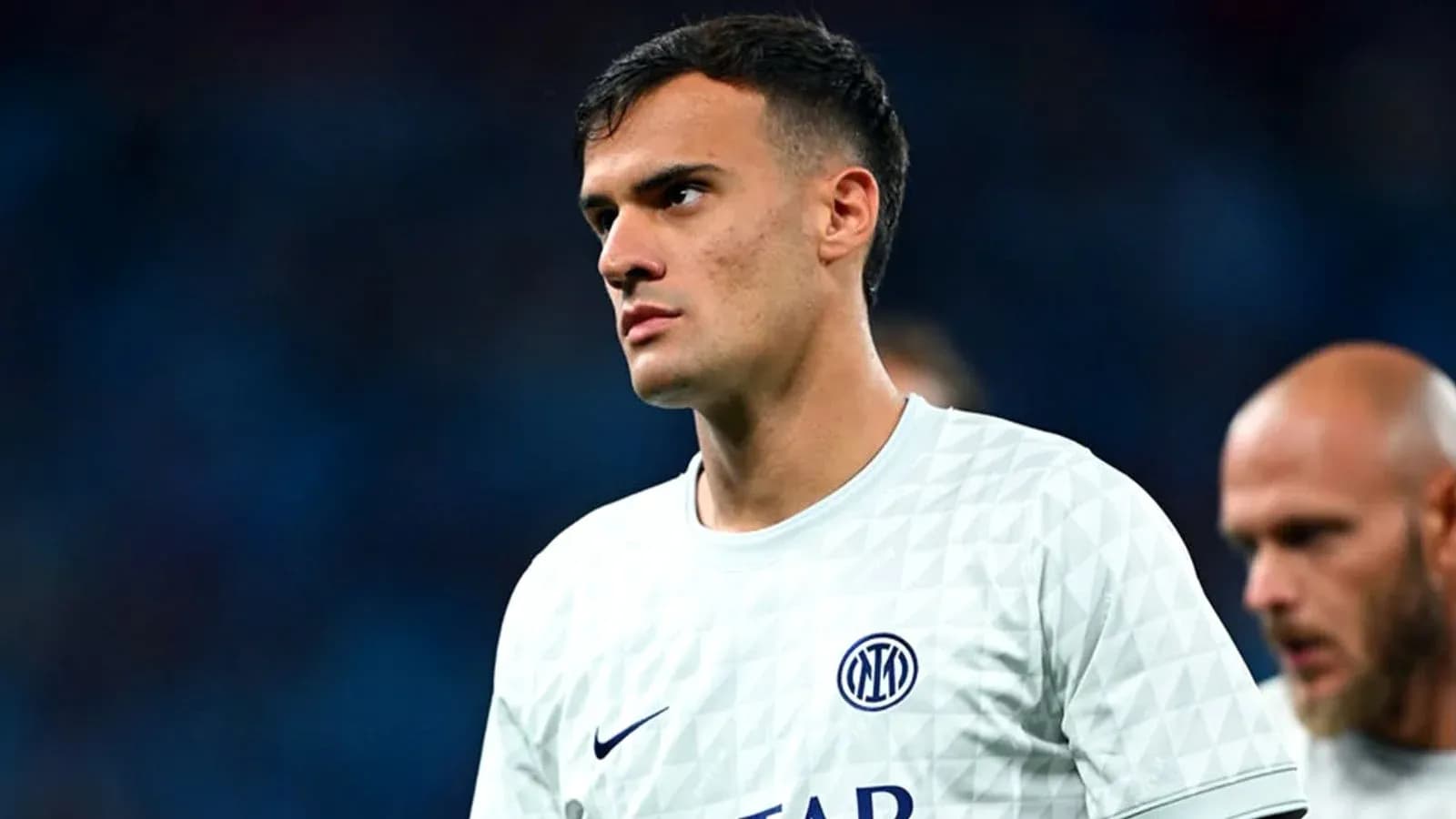 Player in Inter Milan kit during warm-up session