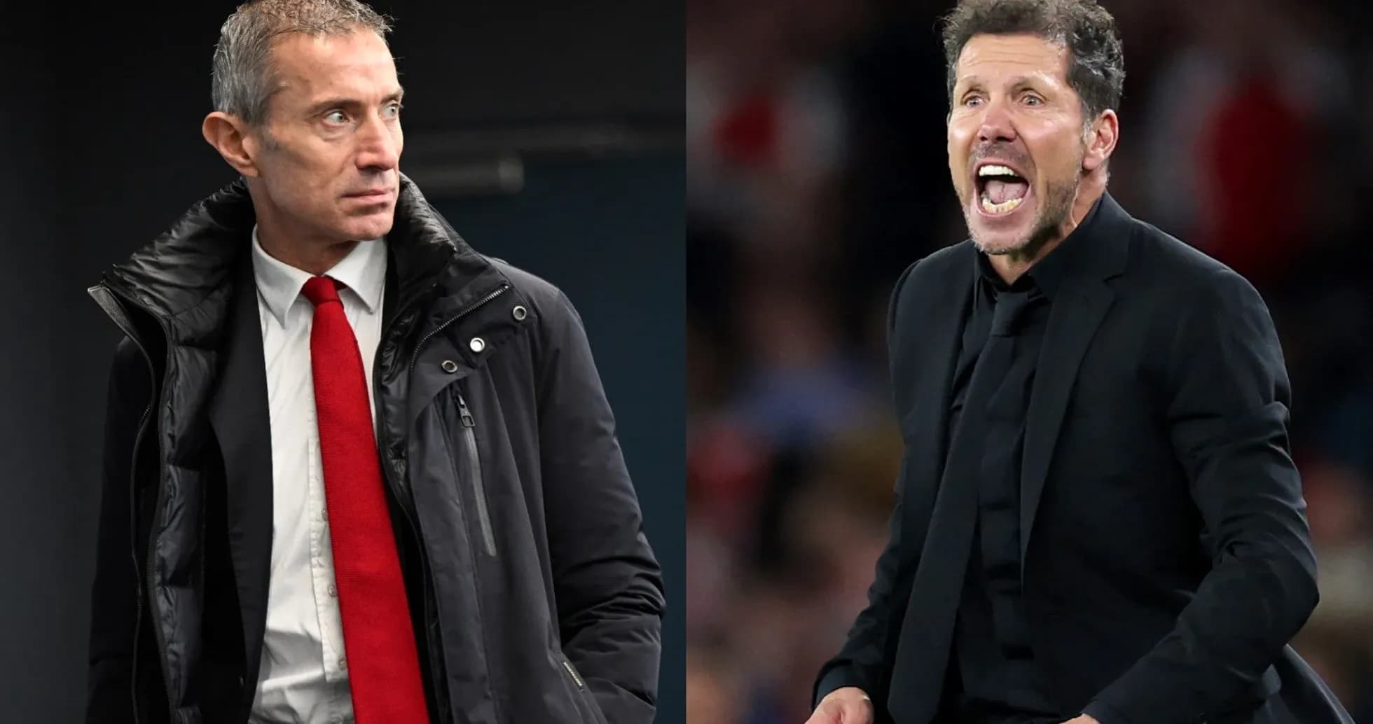 Two football managers on opposite sides of the pitch