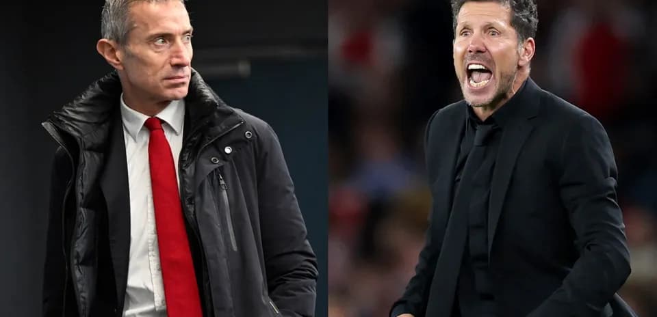 Two football managers on opposite sides of the pitch