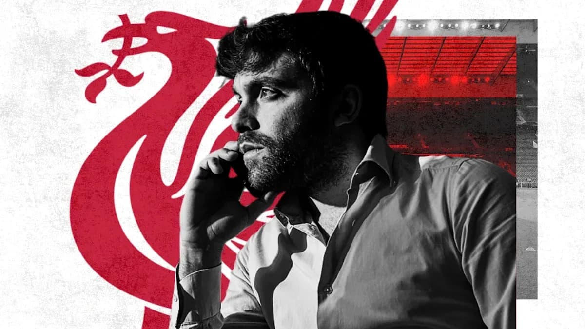 Person on phone with Liverpool FC logo background