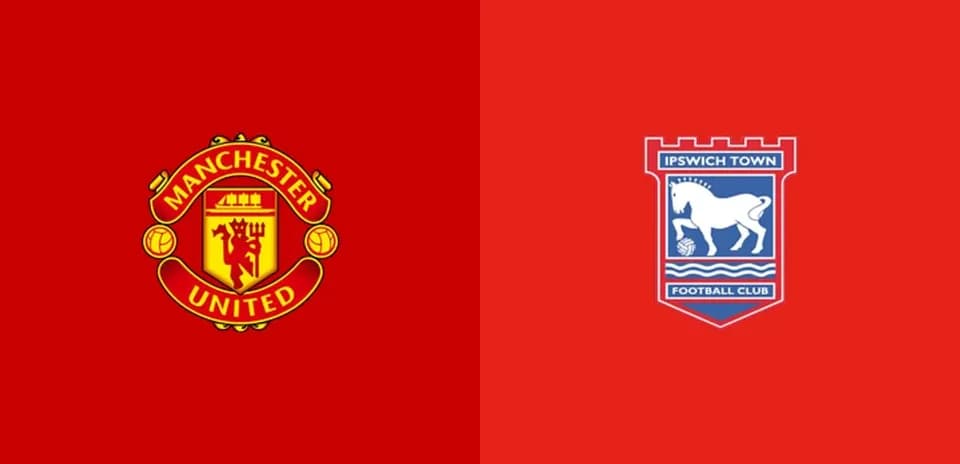Logos of Manchester United and Ipswich Town
