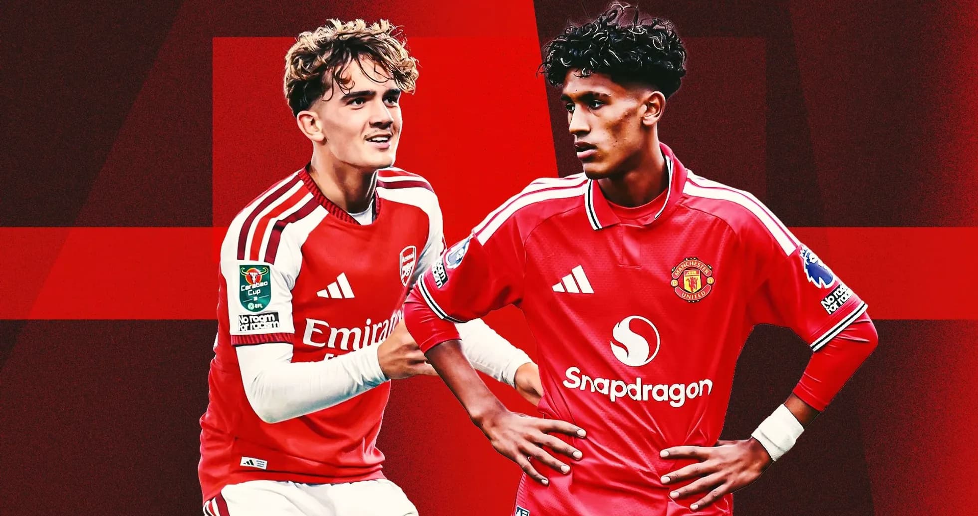 Arsenal and Manchester United players facing each other