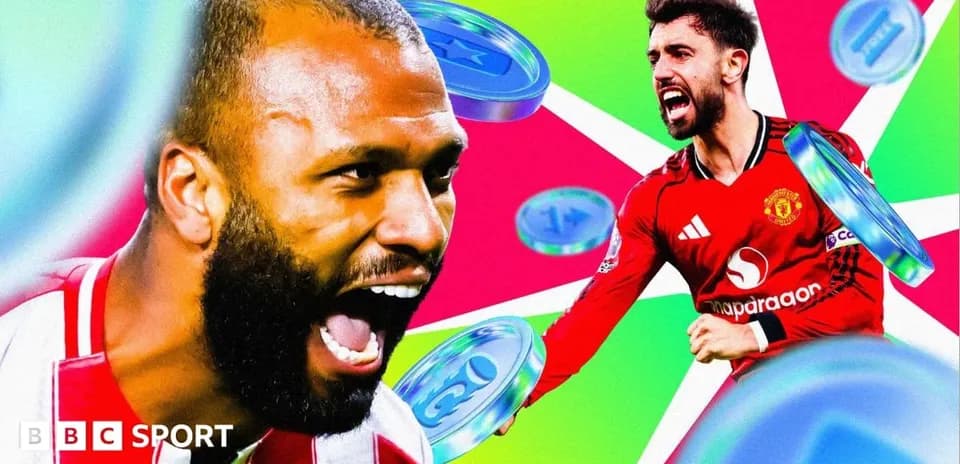 Two football players celebrating with graphic elements