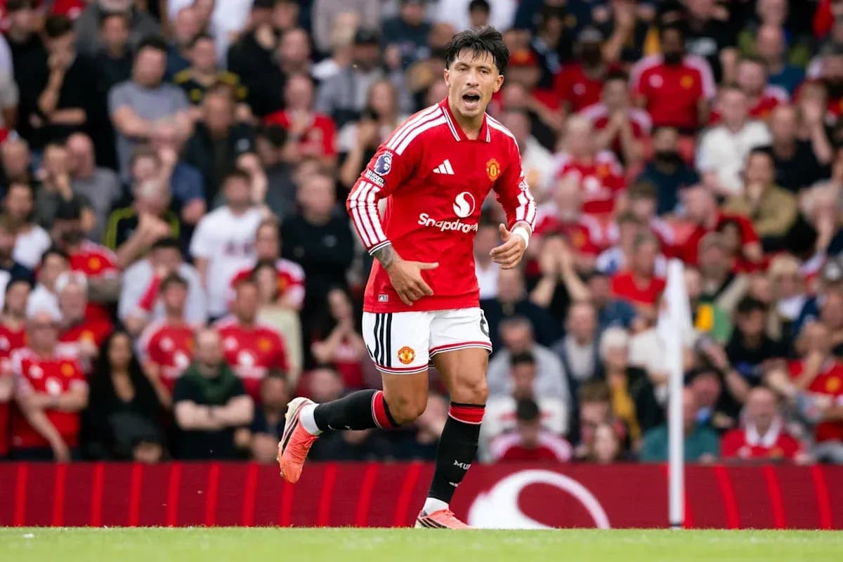 Player celebrating in Manchester United jersey during match