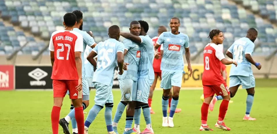 Players celebrating during ASPL 2000 vs Durban City