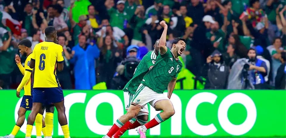 Mexican player celebrating during match against Ecuador