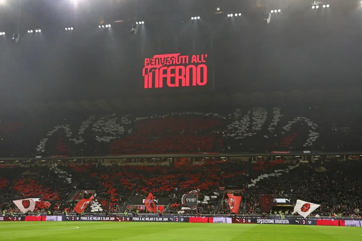 Fans displaying banners and flags in stadium