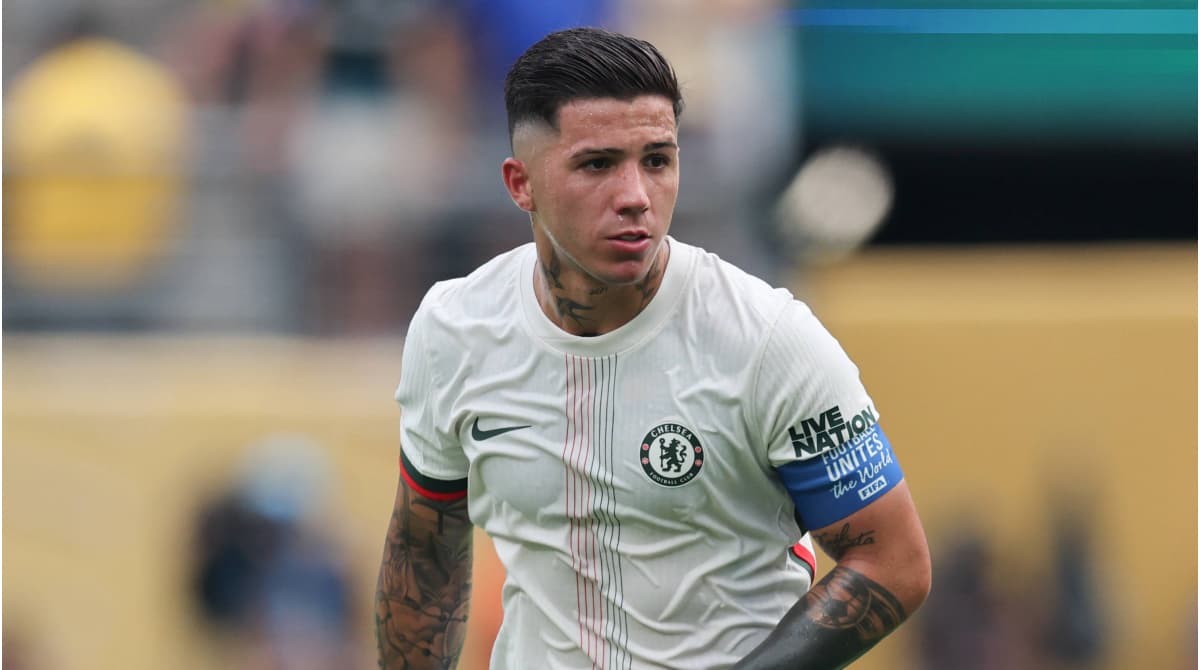 Player wearing Chelsea jersey during match action