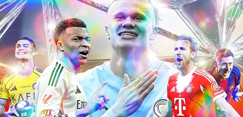 Famous football players celebrating with colorful background