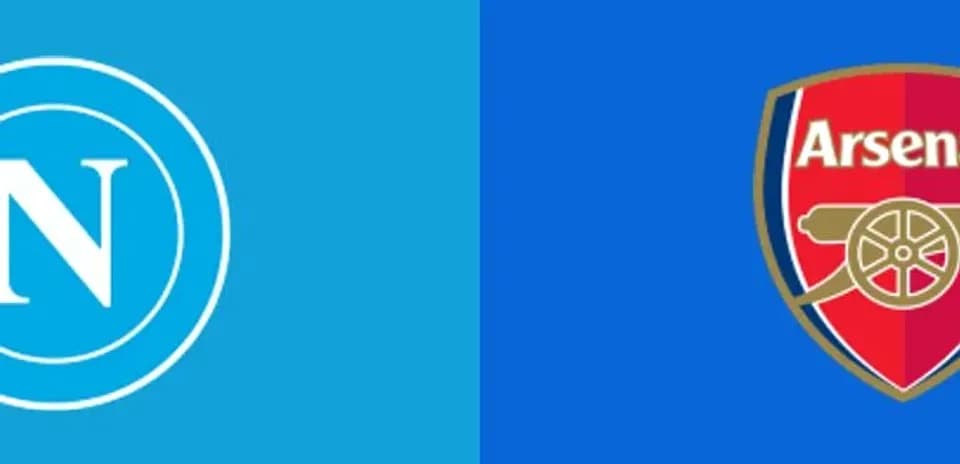 Logos of Napoli and Arsenal on blue background
