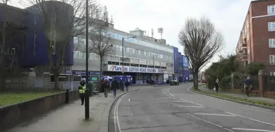 Exterior view of Loftus Road Stadium on street