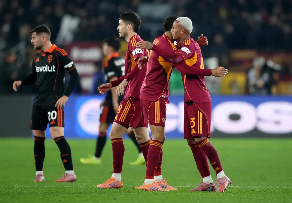 AS Roma players celebrating during Serie A match