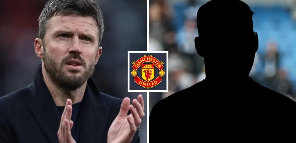 Michael Carrick gesturing with Manchester United logo