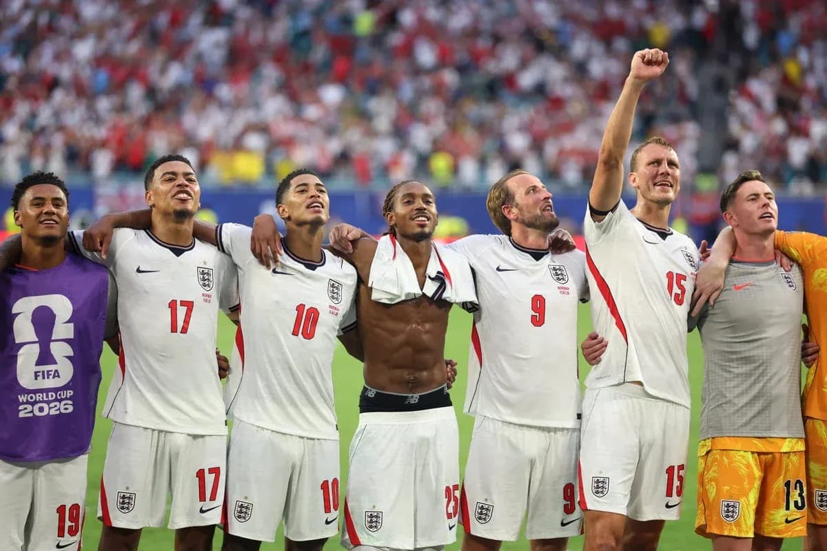England players celebrating after a match victory